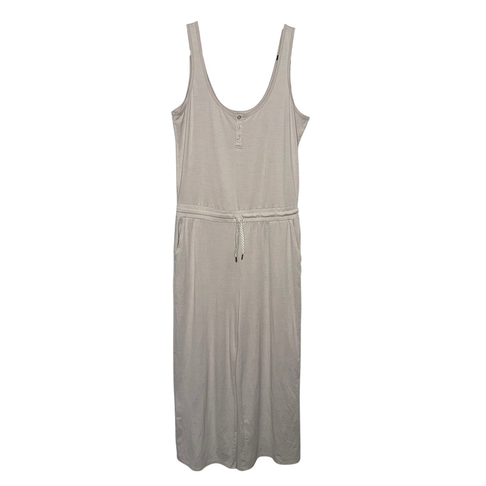 Vuori Womens Medium Sleeveless Lounge Jumpsuit Beige Drawstring Wide Leg Pockets